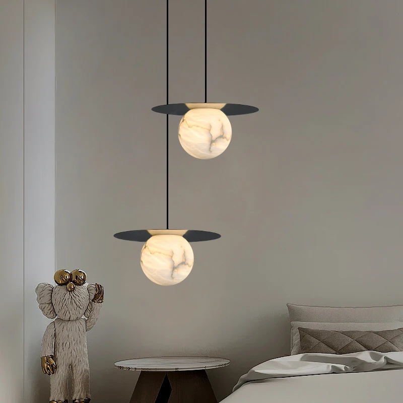 Natural Marble Pendant Light Dining Room Bar Counter Round Ball Light Nordic Study Bedroom Bedside Cabinet Ceiling Pendant Lamp