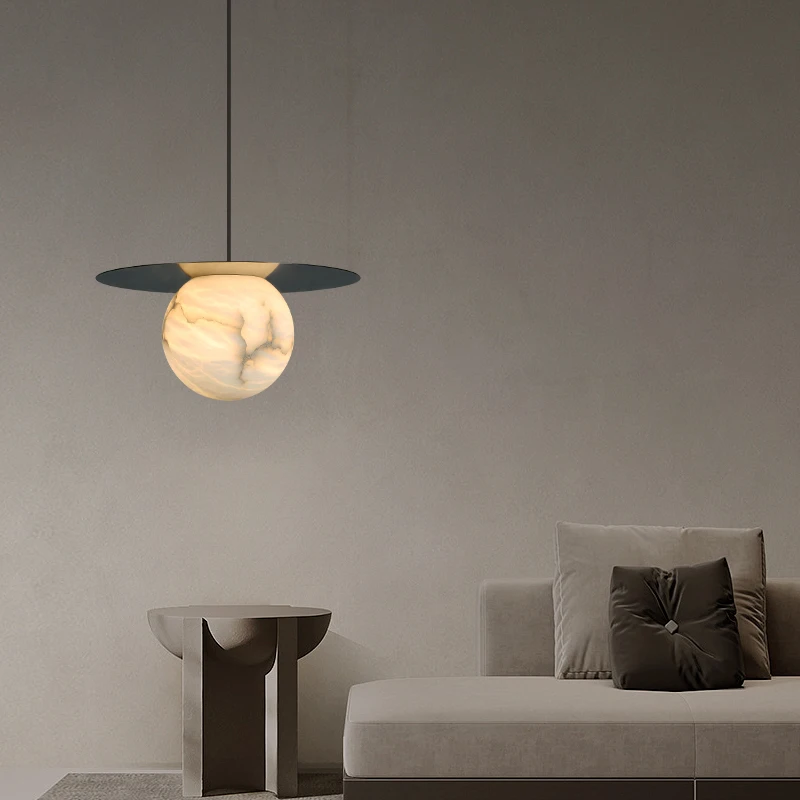 Natural Marble Pendant Light Dining Room Bar Counter Round Ball Light Nordic Study Bedroom Bedside Cabinet Ceiling Pendant Lamp - Image 2