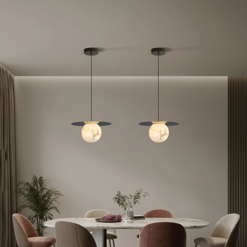 Natural Marble Pendant Light Dining Room Bar Counter Round Ball Light Nordic Study Bedroom Bedside Cabinet Ceiling Pendant Lamp - Image 3
